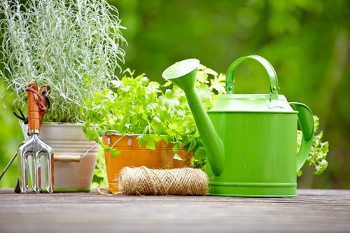 Worker wearing protective equipment during garden maintenance activities